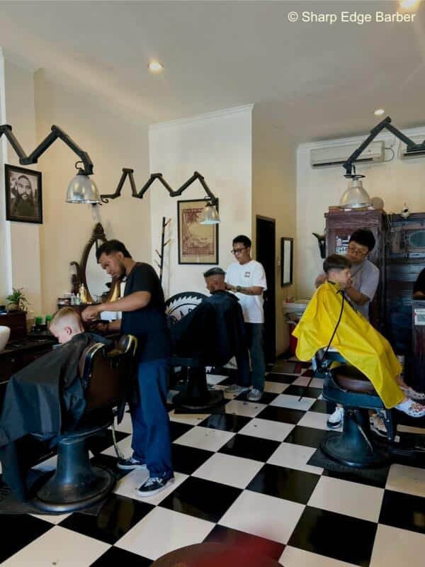 A view of Sharp Edge Barber Services interior, showing the professional grooming setup.